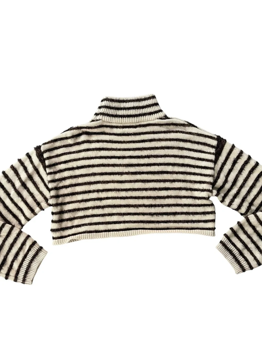 Storia Cropped Striped Turtleneck Sweater - Cream & Black